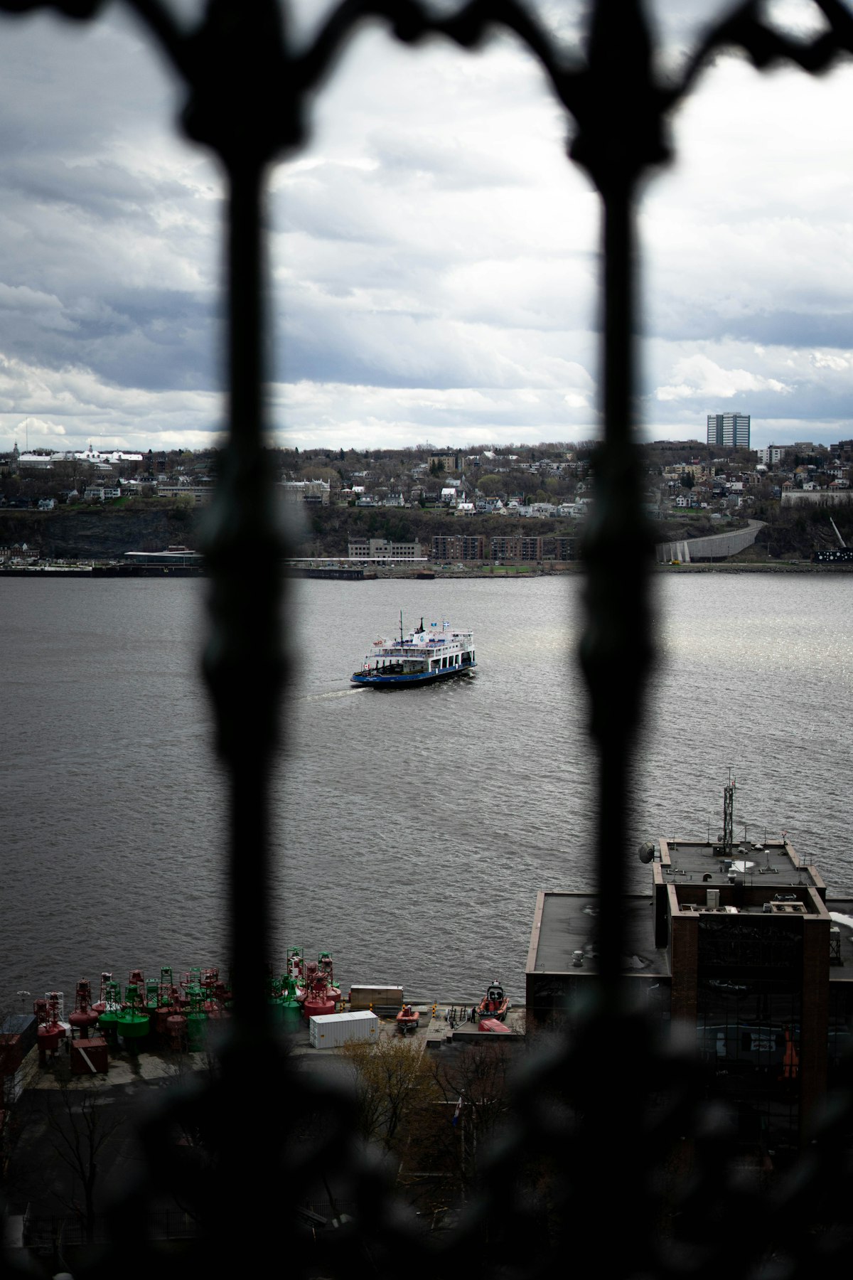Ferry crossing toward the city skyline